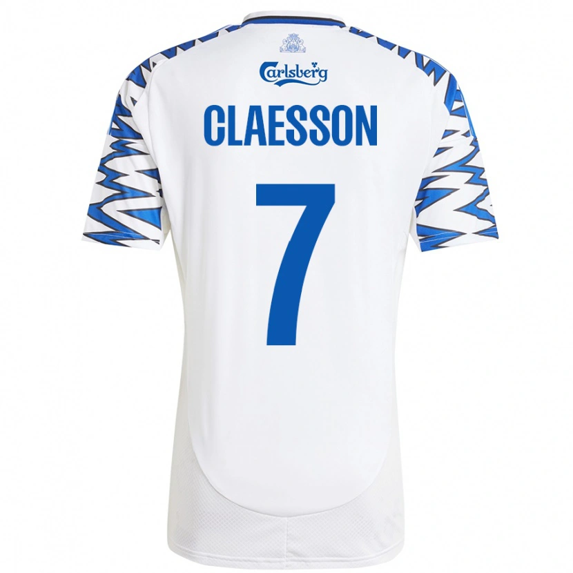 Danxen Mujer Camiseta Viktor Claesson #7 Blanco Azul Cielo 1ª Equipación 2024/25 La Camisa México