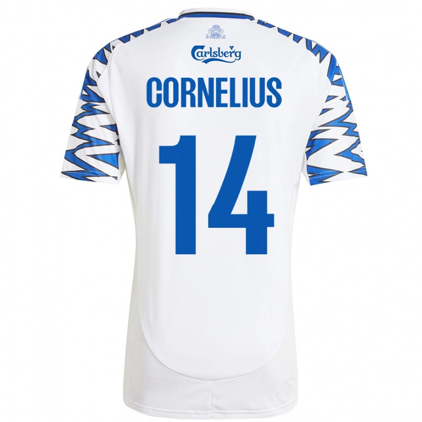 Danxen Mujer Camiseta Andreas Cornelius #14 Blanco Azul Cielo 1ª Equipación 2024/25 La Camisa México