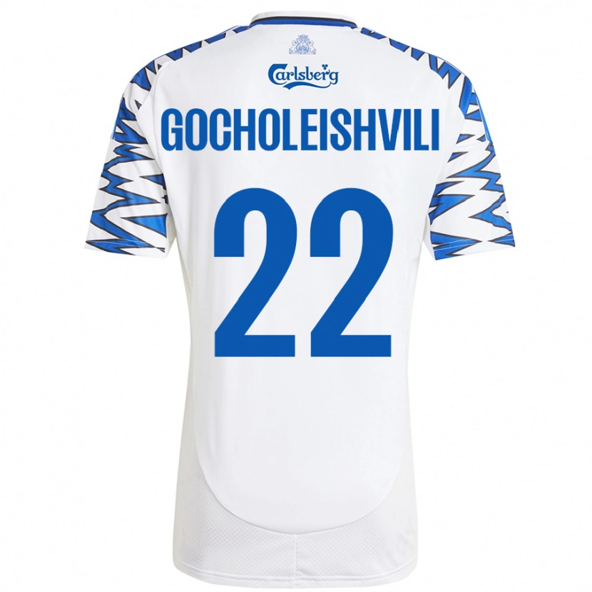Danxen Mujer Camiseta Giorgi Gocholeishvili #22 Blanco Azul Cielo 1ª Equipación 2024/25 La Camisa México