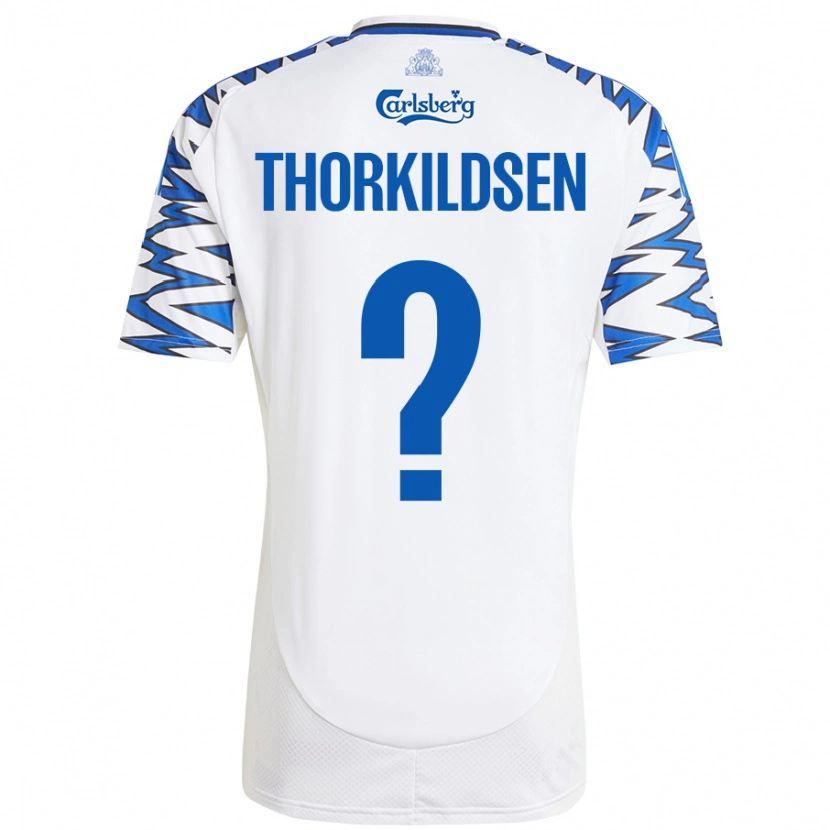 Danxen Mujer Camiseta Elias Thorkildsen #0 Blanco Azul Cielo 1ª Equipación 2024/25 La Camisa México