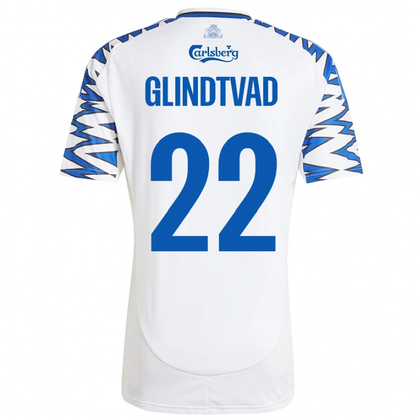 Danxen Mujer Camiseta William Glindtvad #22 Blanco Azul Cielo 1ª Equipación 2024/25 La Camisa México
