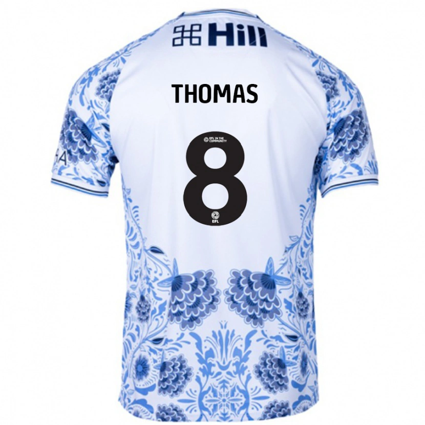 Danxen Mujer Camiseta George Thomas #8 Blanco Azul 2ª Equipación 2024/25 La Camisa México