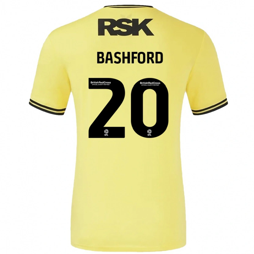 Danxen Mujer Camiseta Mary Bashford #20 Amarillo Negro 2ª Equipación 2024/25 La Camisa México