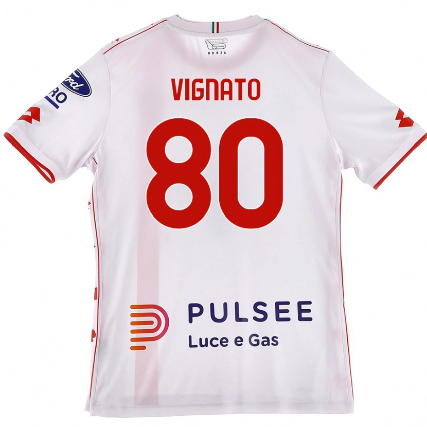 Danxen Mujer Camiseta Samuele Vignato #80 Blanco Rojo 2ª Equipación 2024/25 La Camisa México