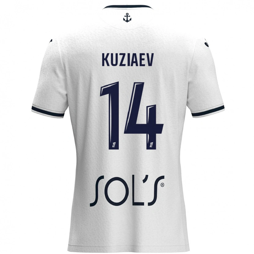 Danxen Mujer Camiseta Daler Kuzyaev #14 Blanco Azul Oscuro 2ª Equipación 2024/25 La Camisa México