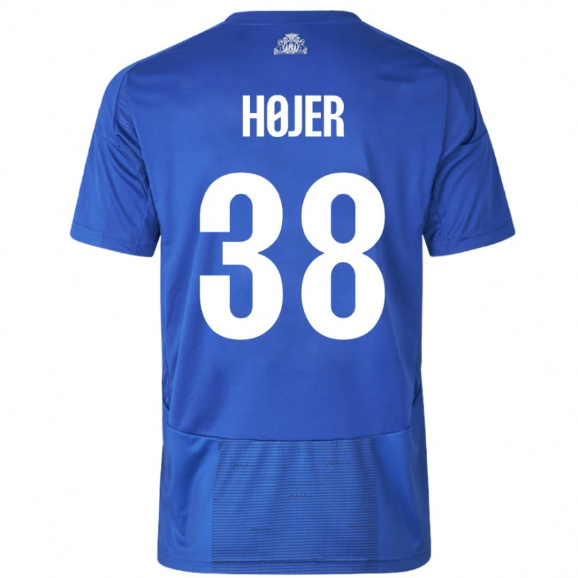 Danxen Mujer Camiseta Oliver Højer #38 Blanco Azul 2ª Equipación 2024/25 La Camisa México