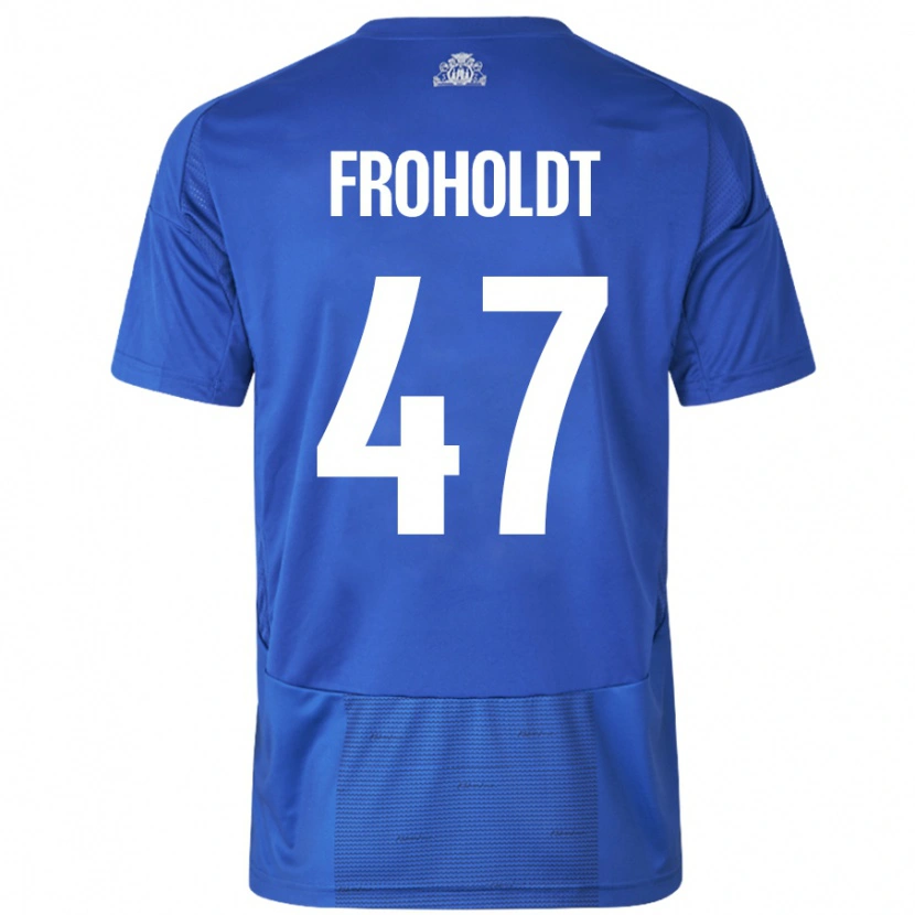 Danxen Mujer Camiseta Victor Froholdt #47 Blanco Azul 2ª Equipación 2024/25 La Camisa México
