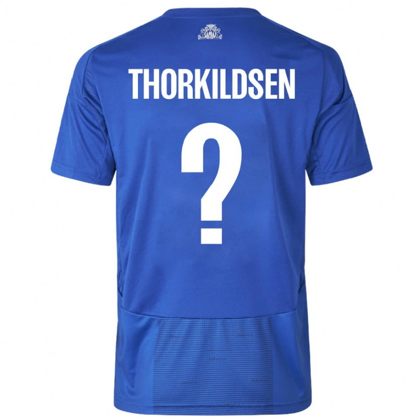 Danxen Mujer Camiseta Elias Thorkildsen #0 Blanco Azul 2ª Equipación 2024/25 La Camisa México