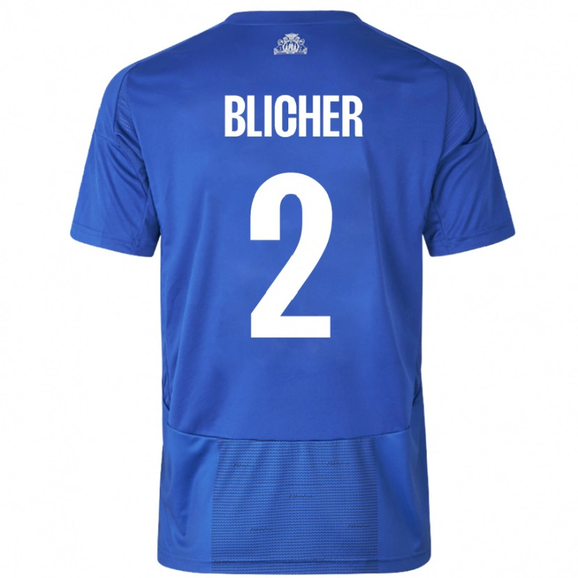 Danxen Mujer Camiseta Nicolai Blicher #2 Blanco Azul 2ª Equipación 2024/25 La Camisa México