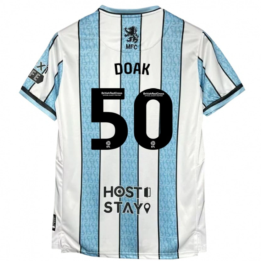 Danxen Hombre Camiseta Ben Doak #50 Blanco Azul 2ª Equipación 2024/25 La Camisa México