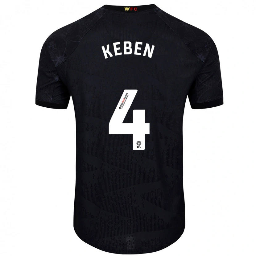 Danxen Hombre Camiseta Kévin Keben #4 Negro Blanco 2ª Equipación 2024/25 La Camisa México