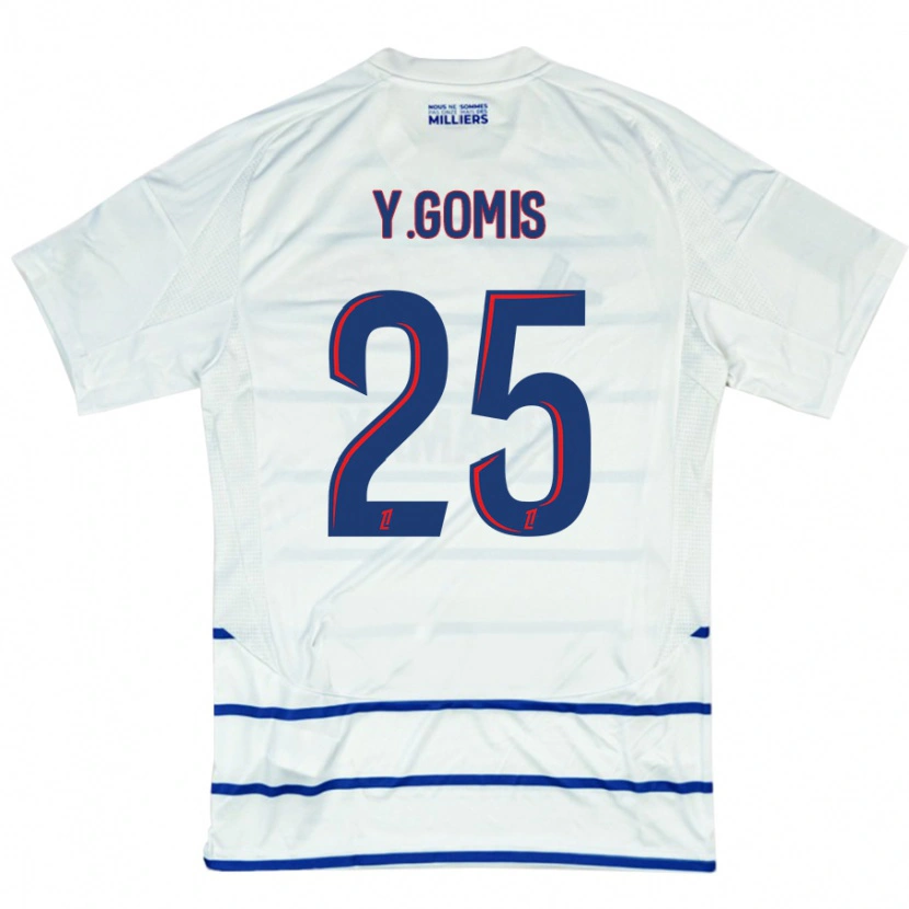 Danxen Hombre Camiseta Yoni Gomis #25 Blanco Azul 2ª Equipación 2024/25 La Camisa México