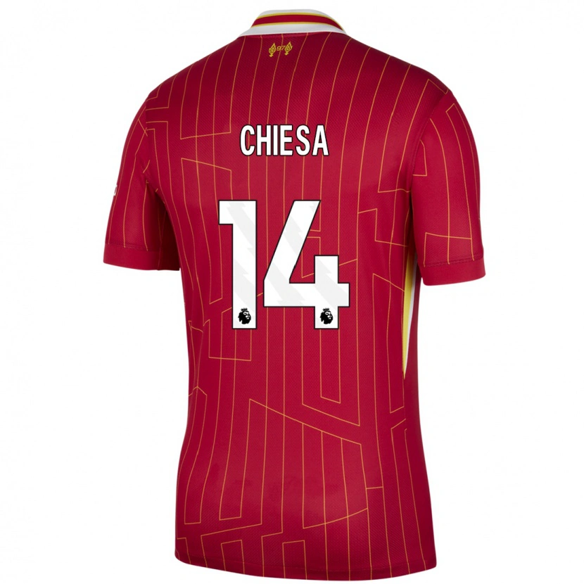 Danxen Mujer Camiseta Federico Chiesa #14 Rojo Amarillo Blanco 1ª Equipación 2024/25 La Camisa México