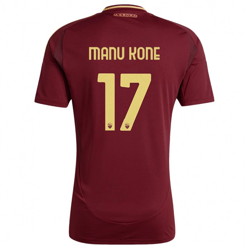 Danxen Mujer Camiseta Manu Koné #17 Rojo Marrón Dorado 1ª Equipación 2024/25 La Camisa México