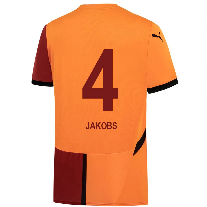Danxen Mujer Camiseta Ismail Jakobs #4 Amarillo Rojo 1ª Equipación 2024/25 La Camisa México